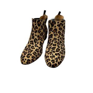 J.Crew Leopard Print Haircalf Chelsea Ankle Boots Low Heel Western